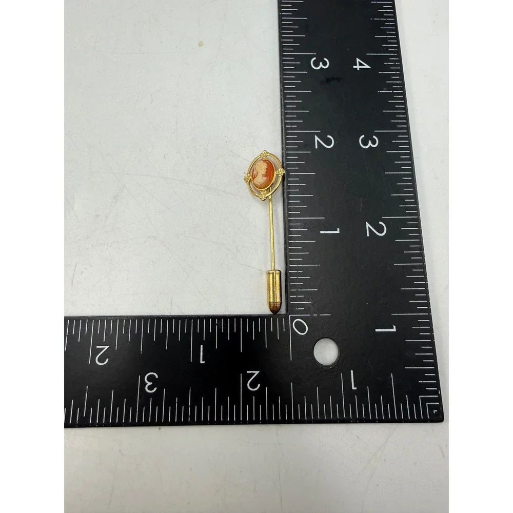 Vtg Cameo Stick Pin Gold Tone Red Carnelian Style Victorian Lapel Pin Hat Pin
